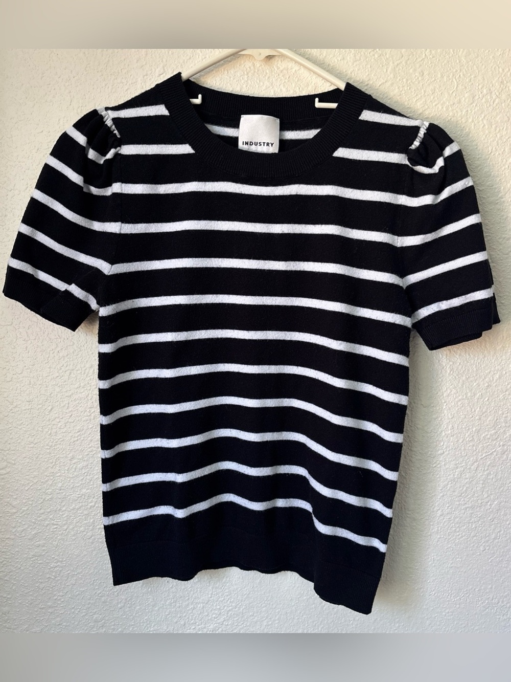INDUSTRY Black & White Striped Short Sleeve Top
